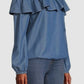 Blusa feminina Michael Kors com babados e ombros de fora, azul