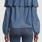 Blusa feminina Michael Kors com babados e ombros de fora, azul