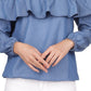 Blusa feminina Michael Kors com babados e ombros de fora, azul