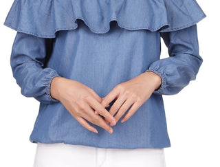 Blusa feminina Michael Kors com babados e ombros de fora, azul