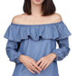 Blusa feminina Michael Kors com babados e ombros de fora, azul