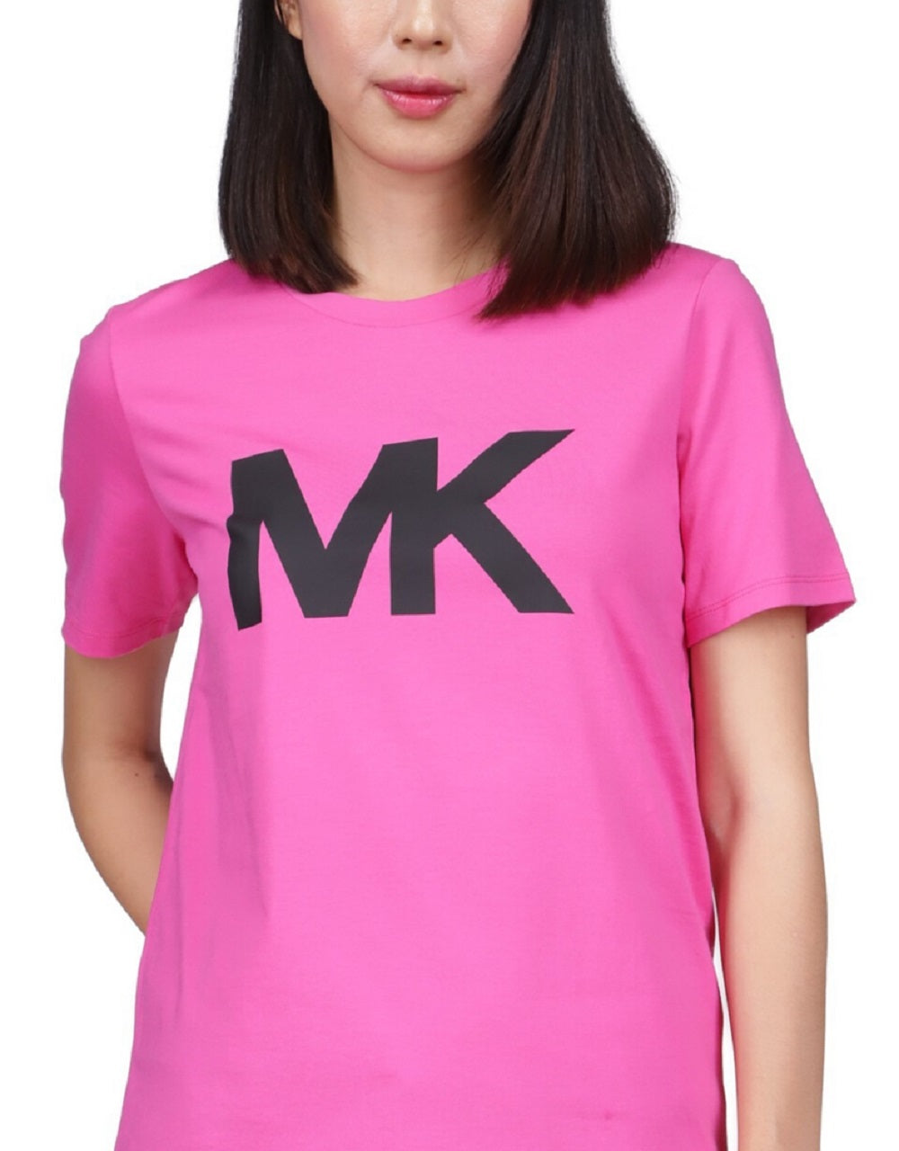 Camiseta feminina com logotipo Michael Kors rosa tamanho extragrande