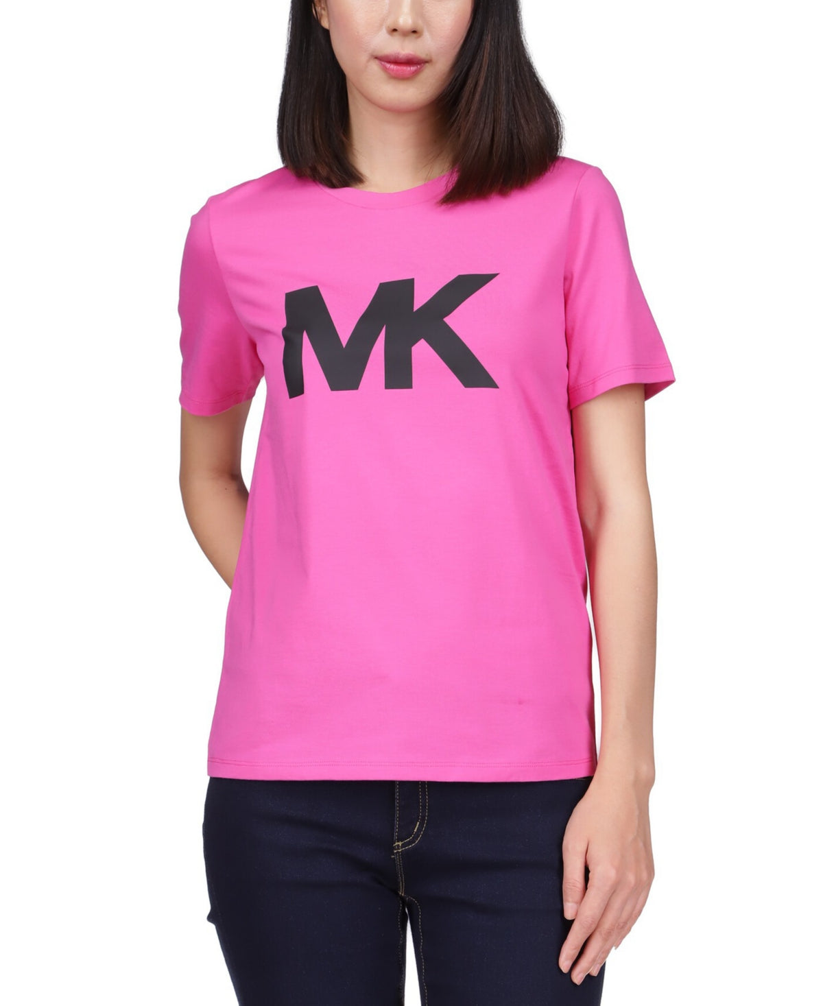 Camiseta feminina com logotipo Michael Kors rosa tamanho extragrande