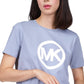 Camiseta feminina Michael Kors com logotipo de algodão, azul, tamanho grande