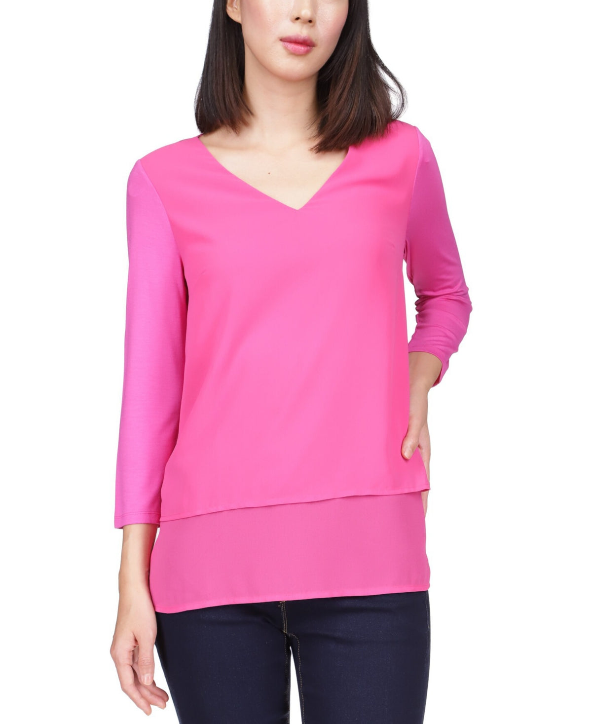 Blusa feminina Michael Kors em camadas, rosa, tamanho médio
