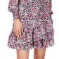 Vestido curto Michael Kors feminino, com babados, saia transparente em camadas, forro floral, manga comprida, decote sobrepeliz, festa, vermelho, tamanho pequeno pequeno