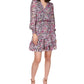 Vestido curto Michael Kors feminino, com babados, saia transparente em camadas, forro floral, manga comprida, decote sobrepeliz, festa, tamanho pequeno, grande, vermelho