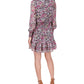 Vestido curto Michael Kors feminino, com babados, saia transparente em camadas, forro floral, manga comprida, decote sobrepeliz, festa, tamanho pequeno, grande, vermelho