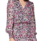 Vestido curto Michael Kors feminino, com babados, saia transparente em camadas, forro floral, manga comprida, decote sobrepeliz, festa, tamanho pequeno, grande, vermelho