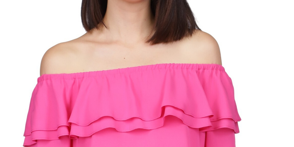 Blusa feminina Michael Kors com babados e ombro caído, rosa, tamanho pequeno
