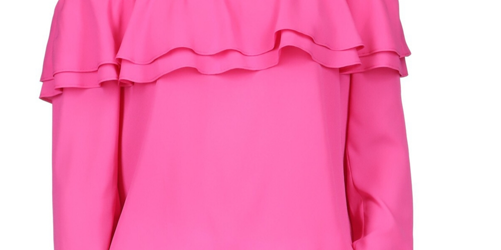 Top feminino Michael Kors Petite com babados e ombros de fora, rosa, tamanho 4, Petite