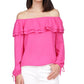 Blusa feminina Michael Kors Petite com babados e ombros de fora, rosa, tamanho pequeno médio
