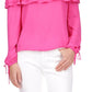 Blusa feminina Michael Kors com babados e ombro caído, rosa, tamanho pequeno grande