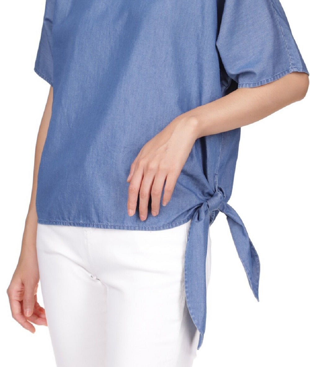 Michael Kors Top Feminino com Amarração Lateral Azul Tamanho Pequeno Extra Pequeno