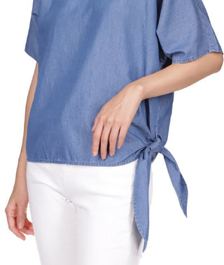 Michael Kors Top Feminino com Amarração Lateral Azul Tamanho Pequeno Extra Pequeno