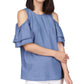 Blusa feminina Michael Kors com babados e ombros de fora, azul