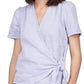 Blusa envolvente de manga curta feminina Michael Kors, azul, tamanho pequeno grande