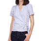 Blusa envolvente de manga curta feminina Michael Kors, azul, tamanho pequeno grande