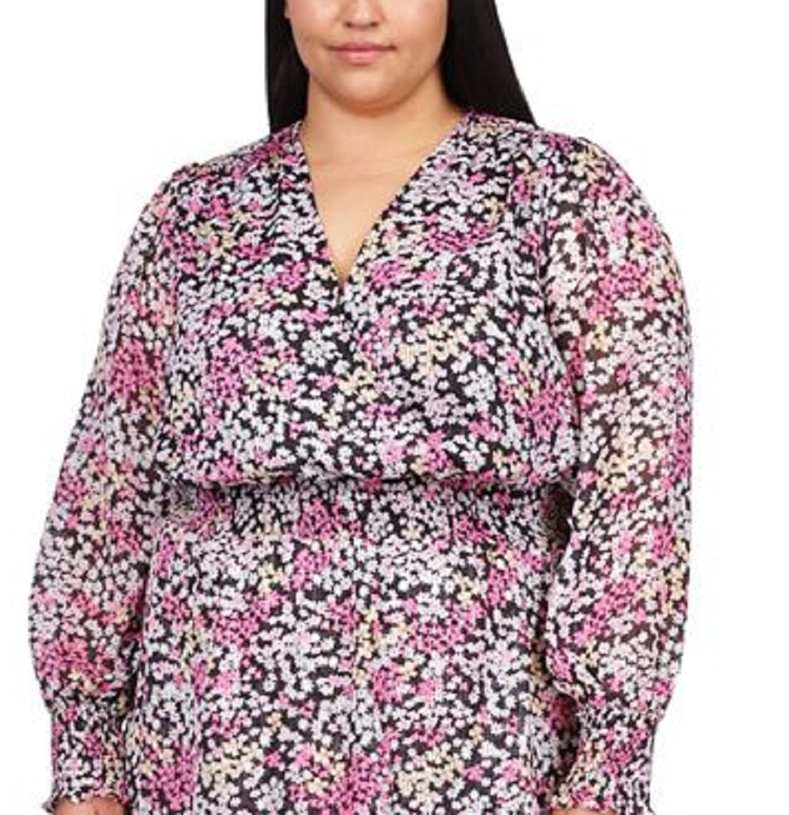 Vestido feminino com babados e estampa floral Julia Michael Kors, rosa