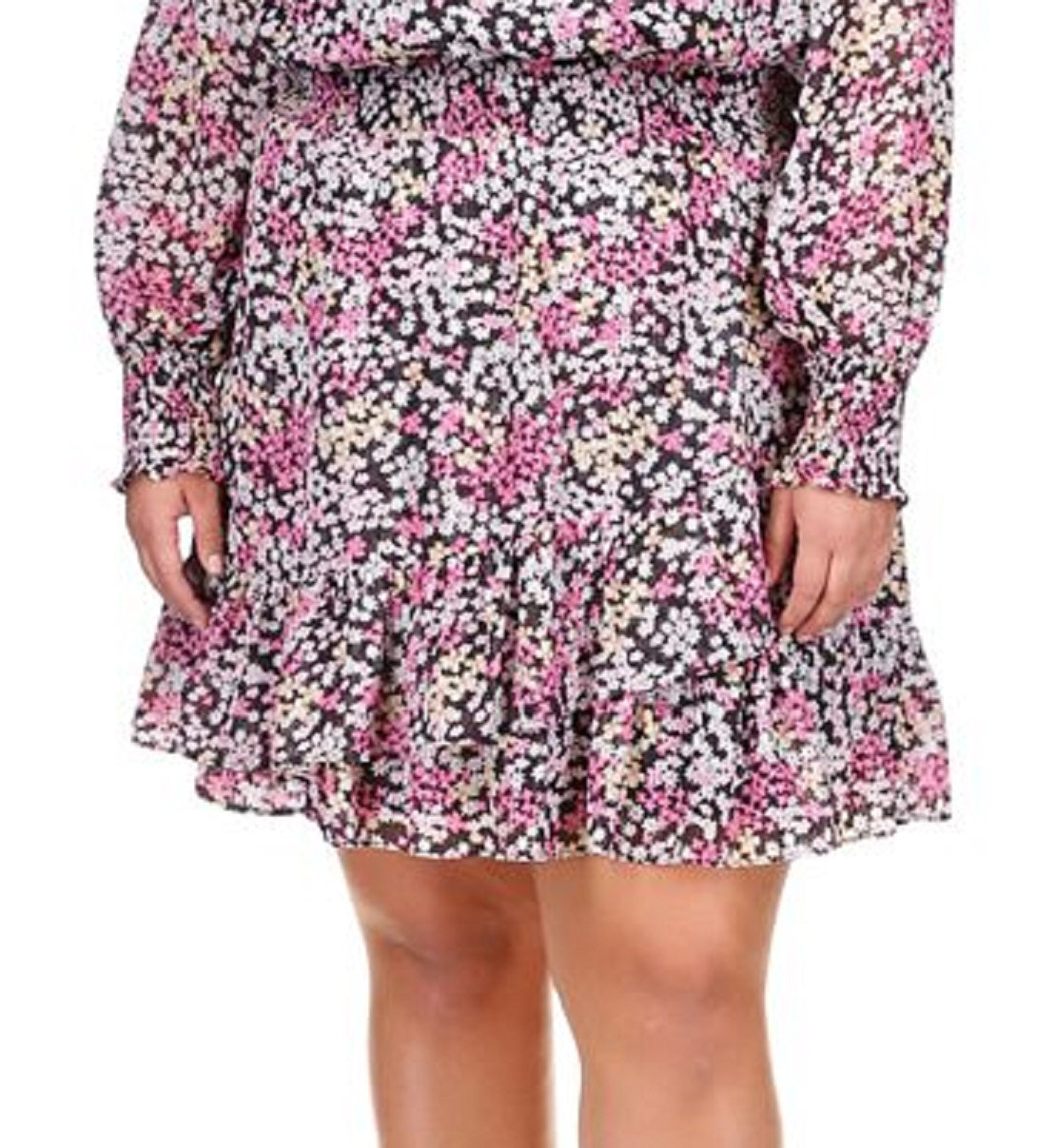 Vestido feminino com babados e estampa floral Julia Michael Kors, rosa