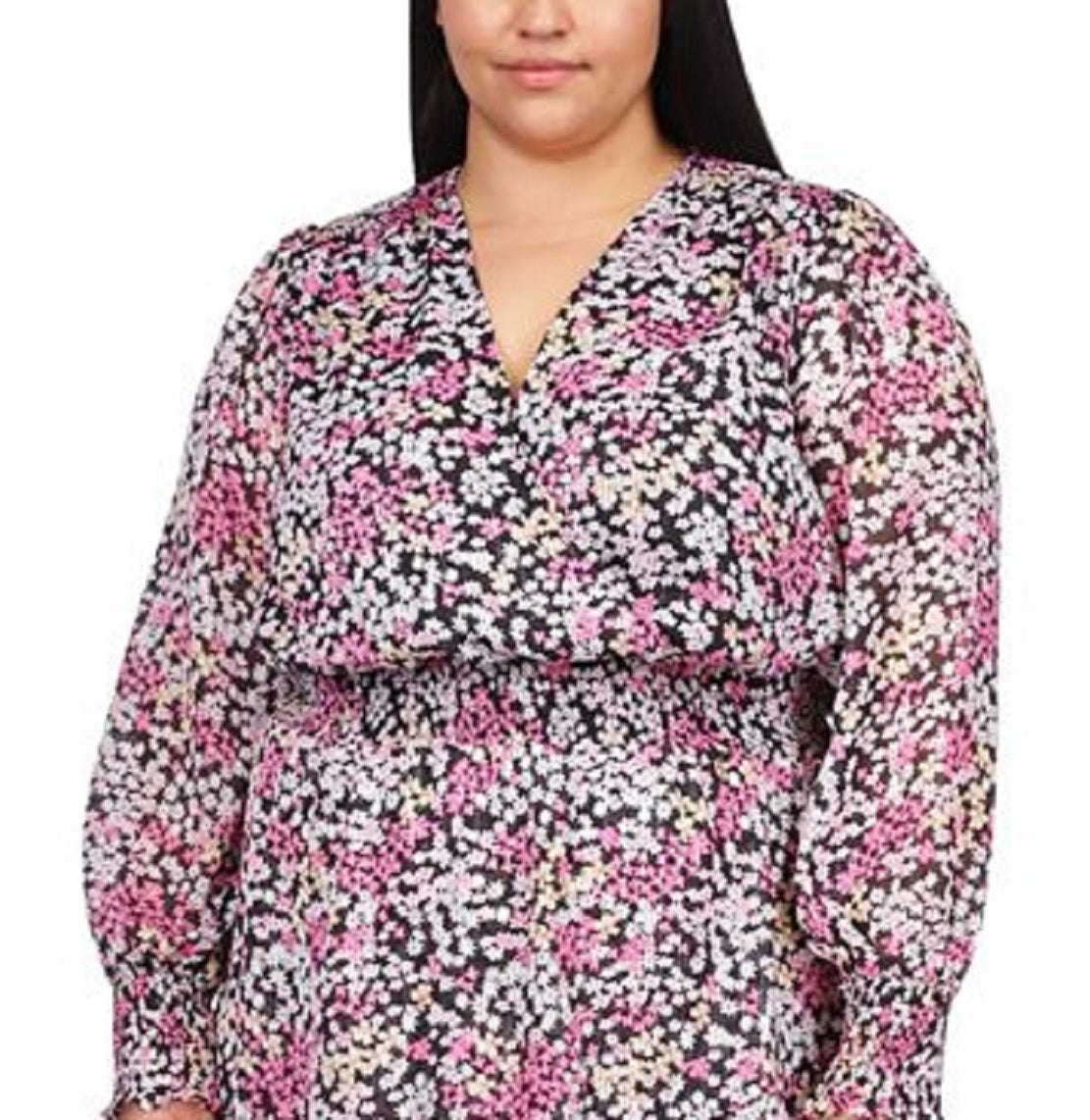 Vestido feminino com babados e estampa floral Julia Michael Kors, rosa