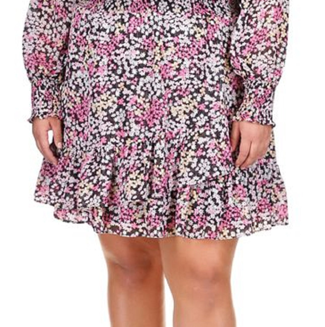 Vestido feminino com babados e estampa floral Julia Michael Kors, rosa