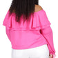 Blusa camponesa com babados e ombros de fora, Michael Kors, feminina, rosa, tamanho 2X