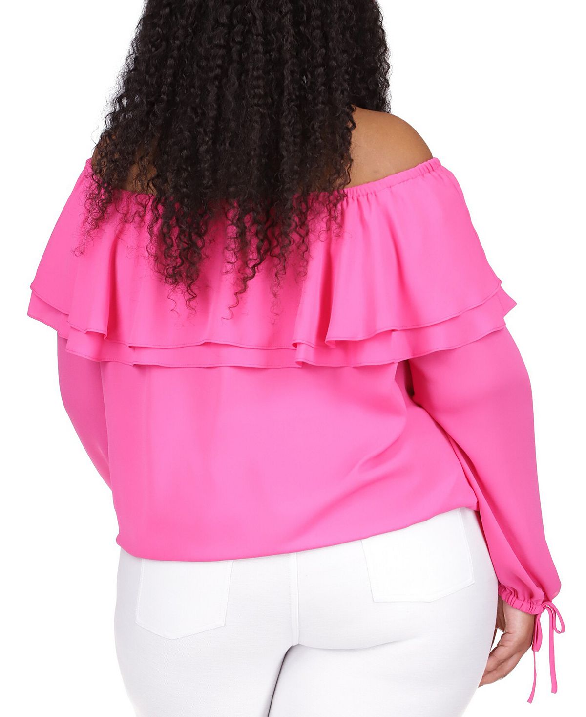 Blusa camponesa com babados e ombros de fora, Michael Kors, feminina, rosa, tamanho 2X