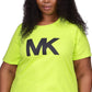 Camiseta feminina Michael Kors com logotipo MK, verde, tamanho 1X