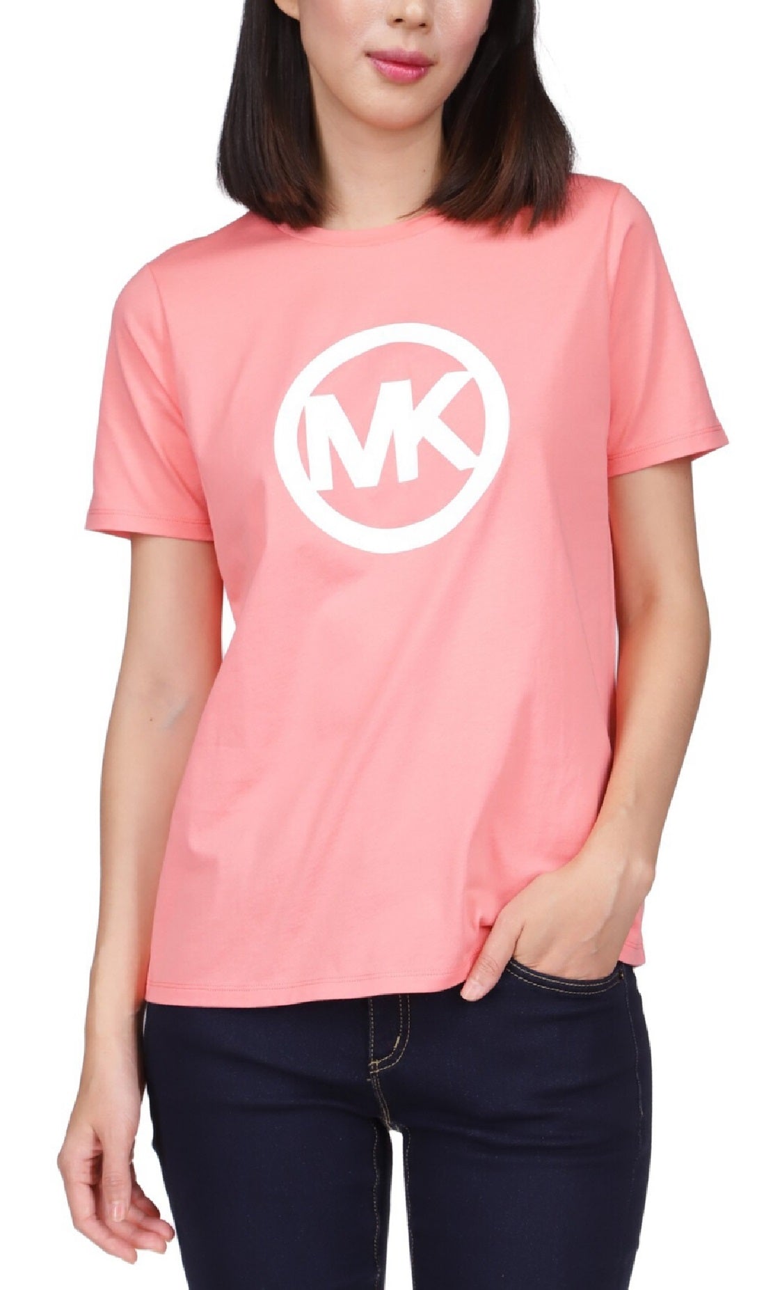 Camiseta feminina Michael Kors com logotipo de algodão, laranja, tamanho X-S