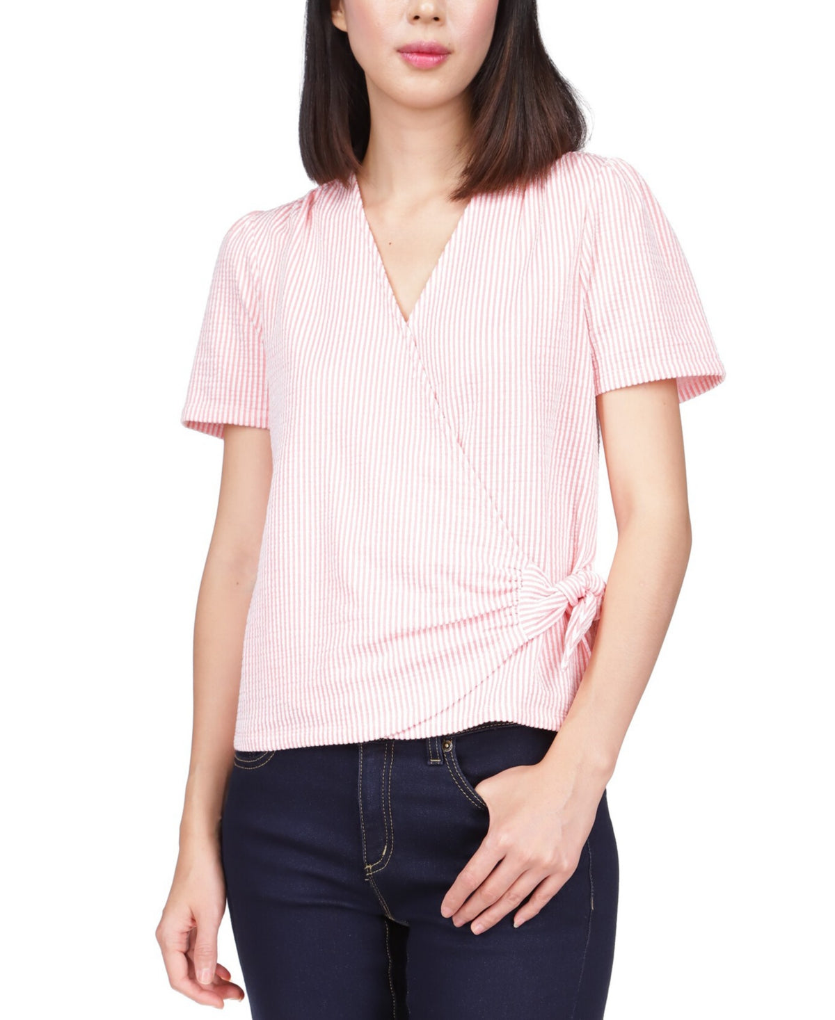 Blusa envolvente de manga curta feminina Michael Kors, rosa, tamanho extragrande