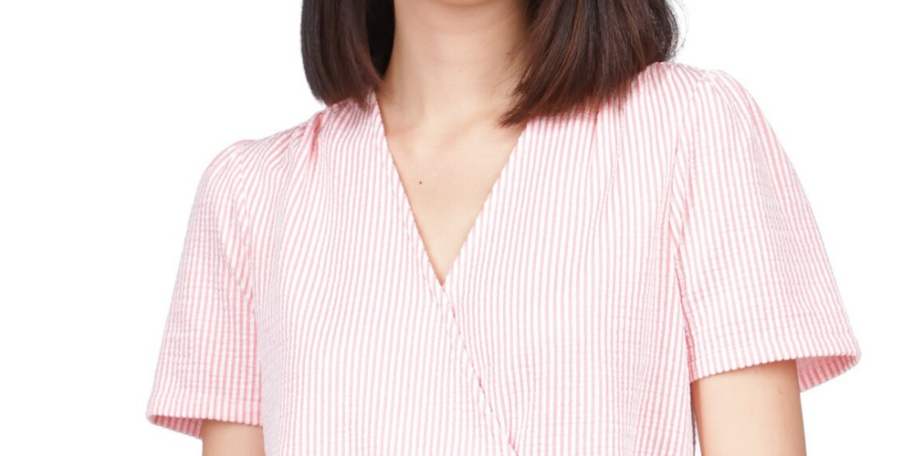 Blusa envolvente de manga curta feminina Michael Kors, rosa, tamanho extragrande