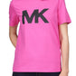 Camiseta feminina Michael Kors com logotipo de algodão, rosa, tamanho pequeno e pequeno
