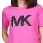 Camiseta feminina Michael Kors com logotipo de algodão, rosa, tamanho pequeno e pequeno