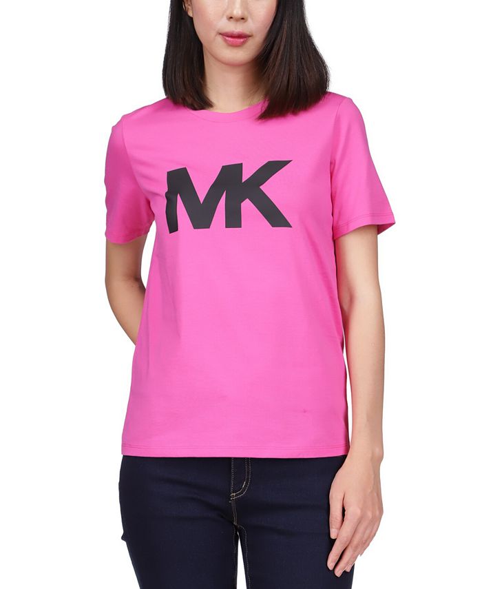 Camiseta feminina Michael Kors com logotipo de algodão, rosa, tamanho pequeno médio