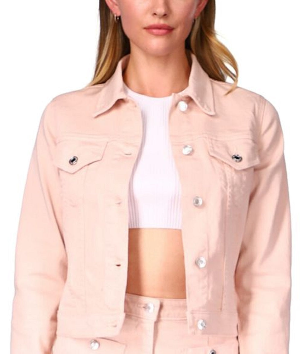 Jaqueta jeans feminina estilo trucker Michael Kors, rosa, tamanho extragrande