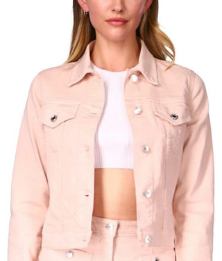 Jaqueta jeans feminina estilo trucker Michael Kors, rosa, tamanho extragrande