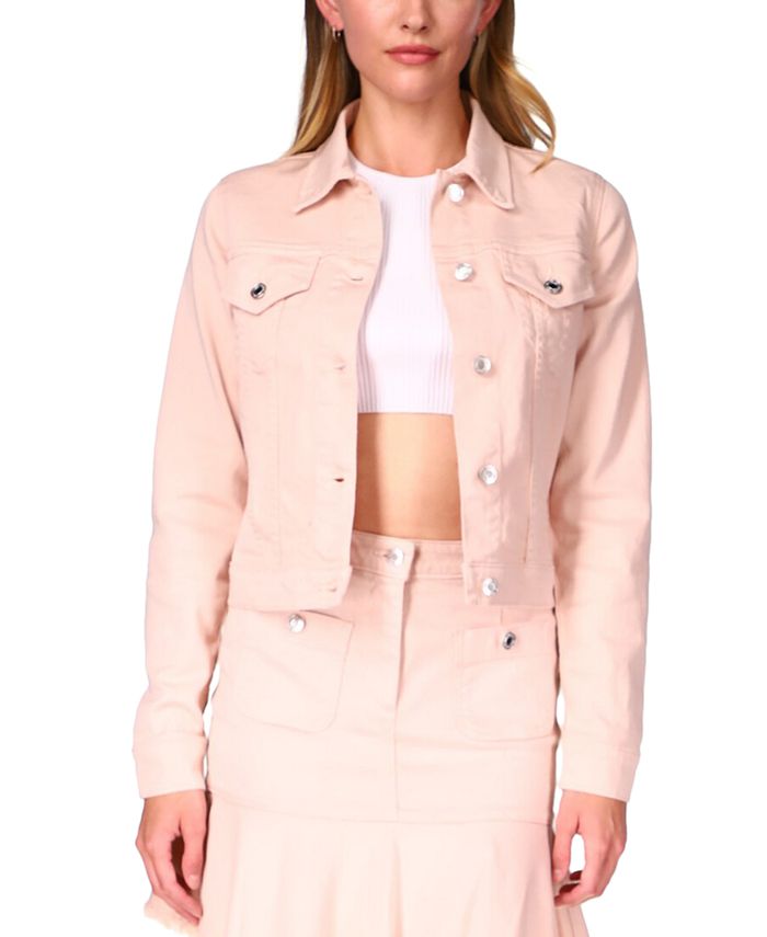 Jaqueta jeans feminina estilo trucker Michael Kors, rosa, tamanho extragrande