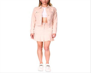 Jaqueta jeans feminina estilo trucker Michael Kors, rosa, tamanho extragrande
