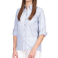 Blusa feminina Michael Kors com bolsos, listrada, manga comprida, gola alta, botões, azul, tamanho X-S