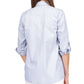 Blusa feminina Michael Kors com bolsos, listrada, manga comprida, gola alta, botões, azul, tamanho X-S
