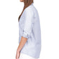 Blusa feminina Michael Kors com bolsos, listrada, manga comprida, gola alta, botões, azul, tamanho X-S