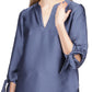 Top de cetim liso feminino Michael Kors com amarração, azul, tamanho extragrande