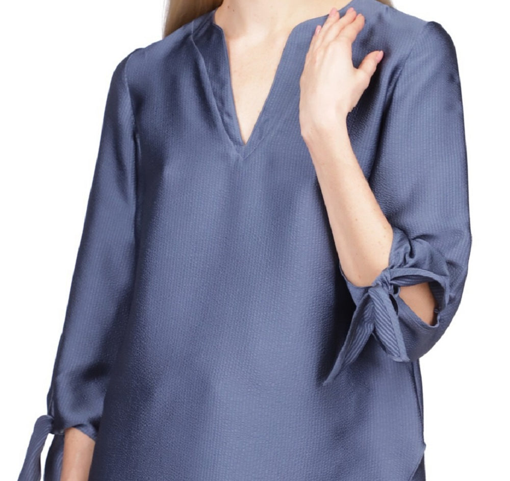 Top de cetim liso feminino Michael Kors com amarração, azul, tamanho extragrande