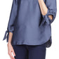 Top de cetim liso feminino Michael Kors com amarração, azul, tamanho extragrande