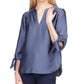 Top de cetim liso feminino Michael Kors com amarração, azul, tamanho extragrande