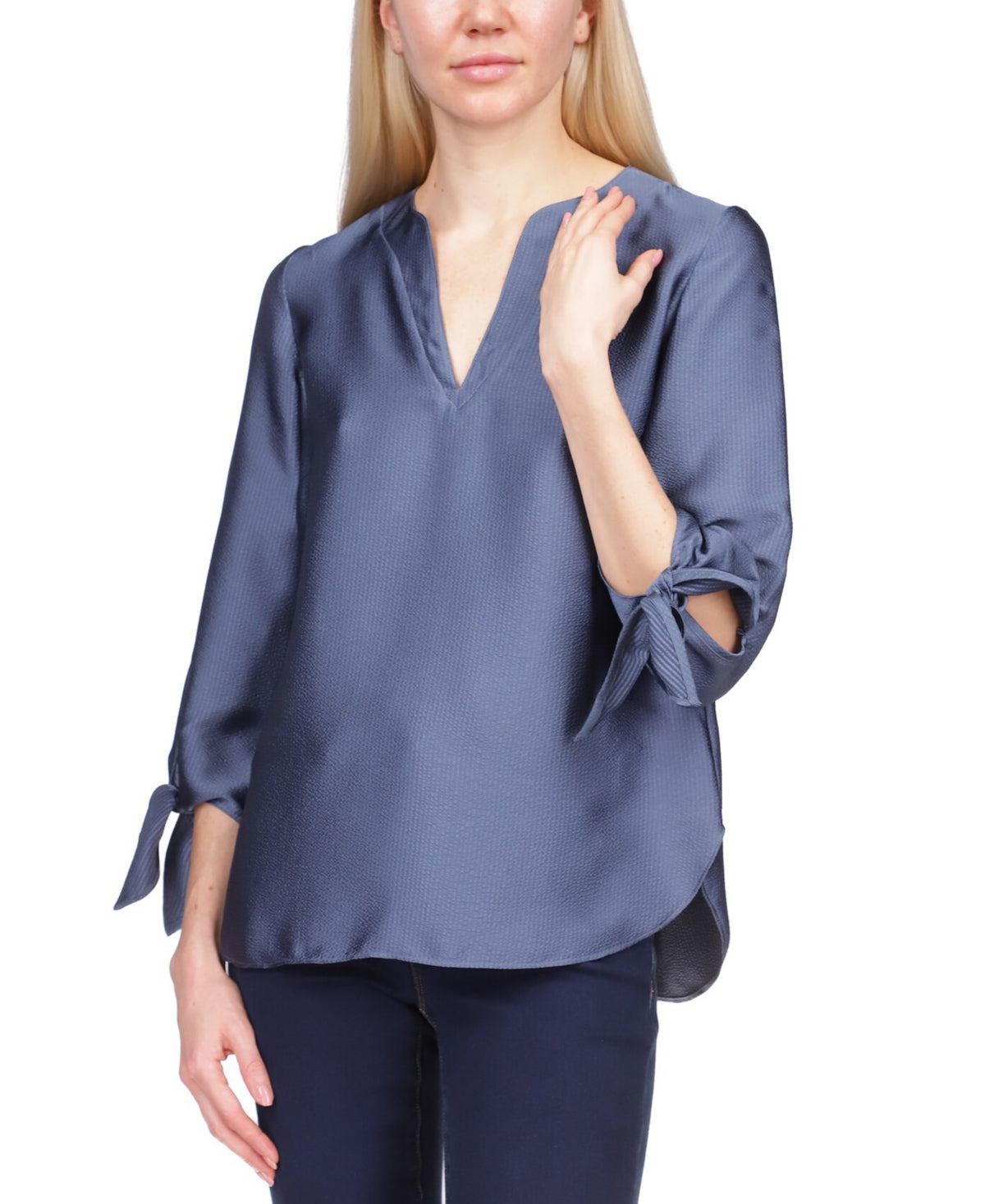 Top de cetim liso feminino Michael Kors com amarração, azul, tamanho extragrande