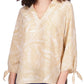 Blusa feminina Michael Kors com estampa e punho amarração, marrom, tamanho grande