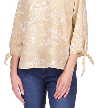 Blusa feminina Michael Kors com estampa e punho amarração, marrom, tamanho grande