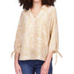 Blusa feminina Michael Kors com estampa e punho amarração, marrom, tamanho grande